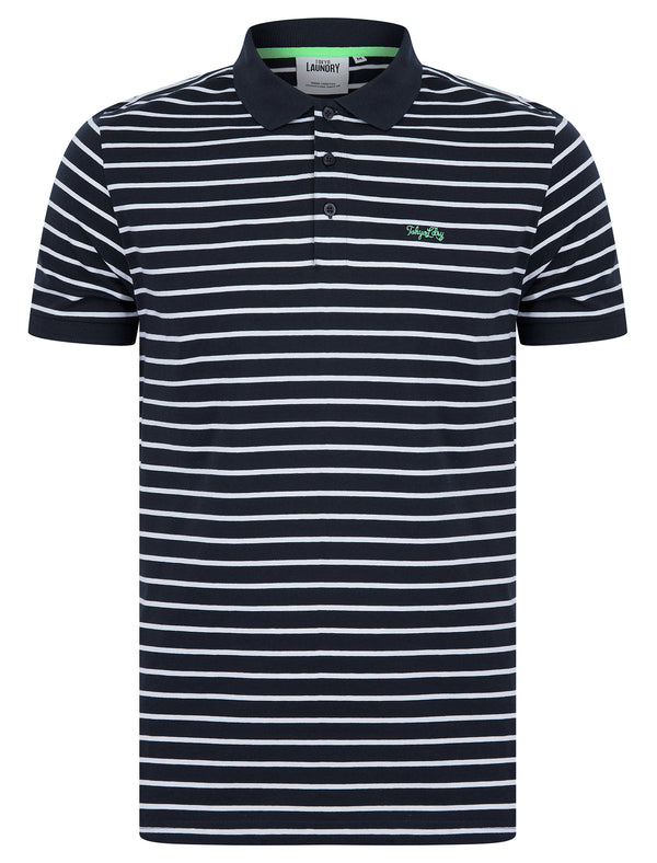Tonic Yarn Dyed Stripe Jersey Cotton Polo Shirt in Black Iris Navy - Tokyo Laundry