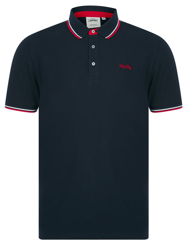 Sonik Cotton Pique Polo Shirt with Tipping in Sky Captain Navy - Tokyo Laundry
