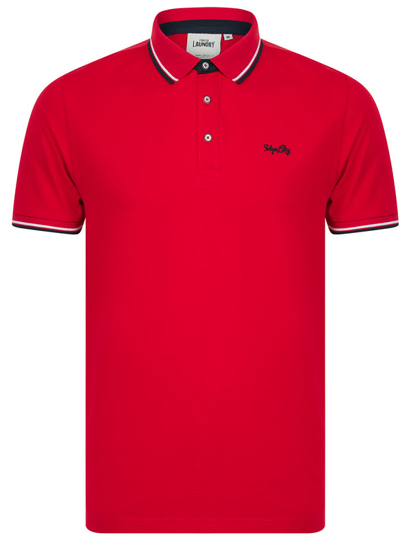 Sonik Cotton Pique Polo Shirt with Tipping in Tokyo Red - Tokyo Laundry