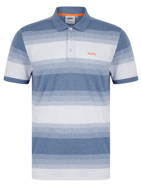 Soarer Striped Cotton Rich Pique Polo Shirt in Mid Blue - Tokyo Laundry