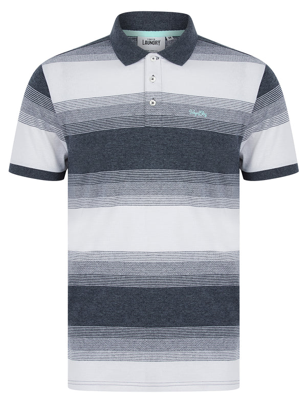 Soarer Striped Cotton Rich Pique Polo Shirt in Sky Captain Navy - Tokyo Laundry