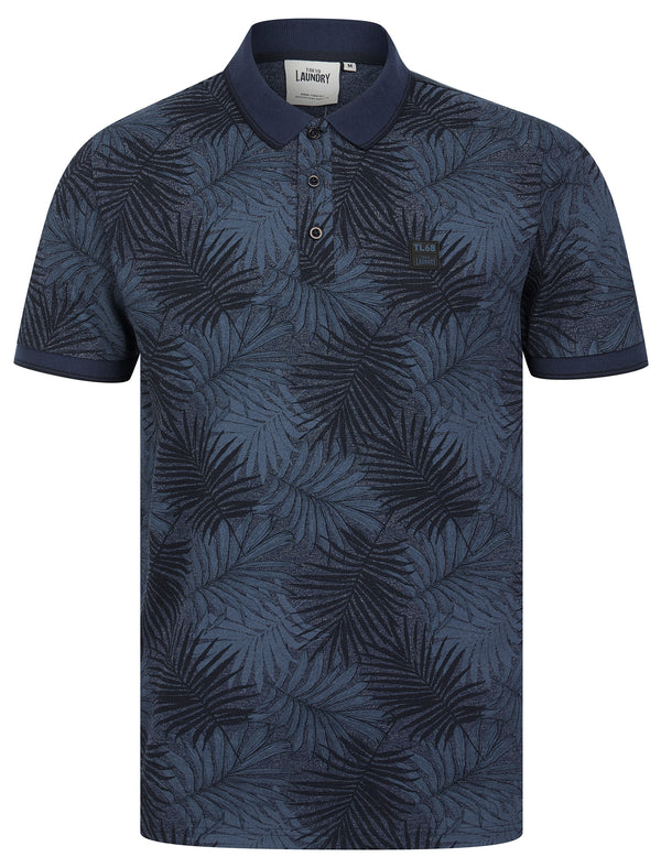 Hunton Cotton Rich Pique Tropical Hawaiian Print Polo Shirt in Naval Academy - Tokyo Laundry
