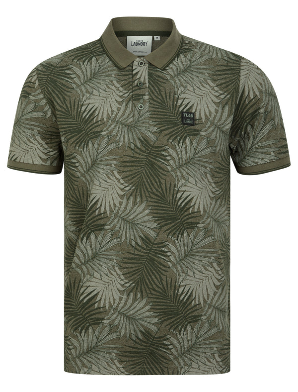 Hunton Cotton Rich Pique Tropical Hawaiian Print Polo Shirt in Tea Leaf - Tokyo Laundry
