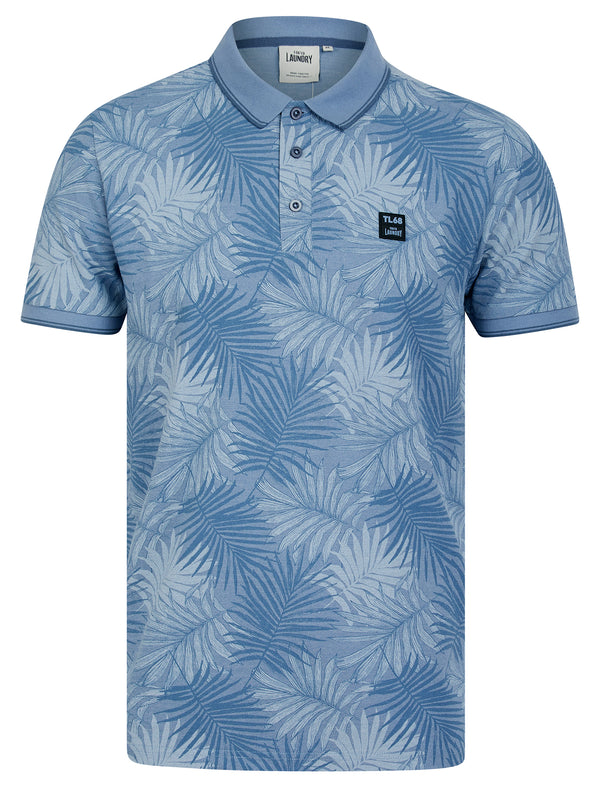 Hunton Cotton Rich Pique Tropical Hawaiian Print Polo Shirt in Tempest Blue - Tokyo Laundry
