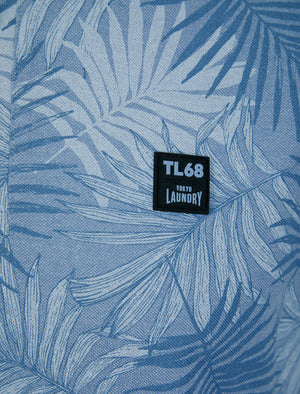 Hunton Cotton Rich Pique Tropical Hawaiian Print Polo Shirt in Tempest Blue - Tokyo Laundry