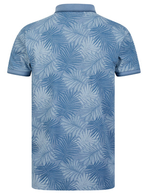 Hunton Cotton Rich Pique Tropical Hawaiian Print Polo Shirt in Tempest Blue - Tokyo Laundry