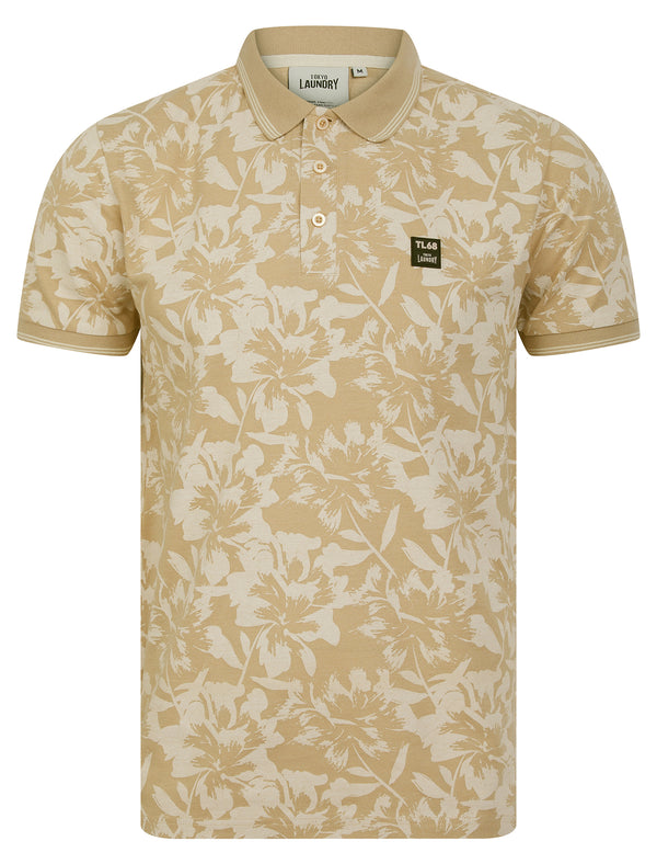 Alldis Cotton Rich Pique Tropical Hawaiian Print Polo Shirt in Cuban Sand - Tokyo Laundry