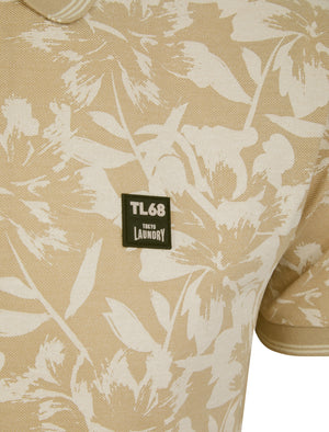 Alldis Cotton Rich Pique Tropical Hawaiian Print Polo Shirt in Cuban Sand - Tokyo Laundry