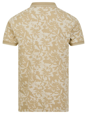 Alldis Cotton Rich Pique Tropical Hawaiian Print Polo Shirt in Cuban Sand - Tokyo Laundry
