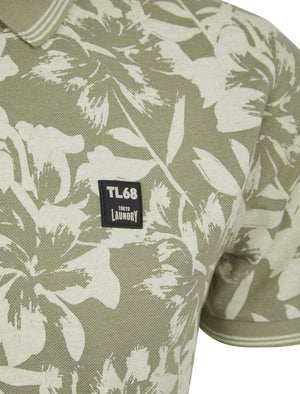 Alldis Cotton Rich Pique Tropical Hawaiian Print Polo Shirt in Laurel Oak Grey - Tokyo Laundry