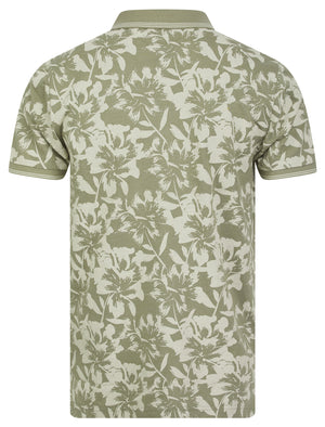 Alldis Cotton Rich Pique Tropical Hawaiian Print Polo Shirt in Laurel Oak Grey - Tokyo Laundry