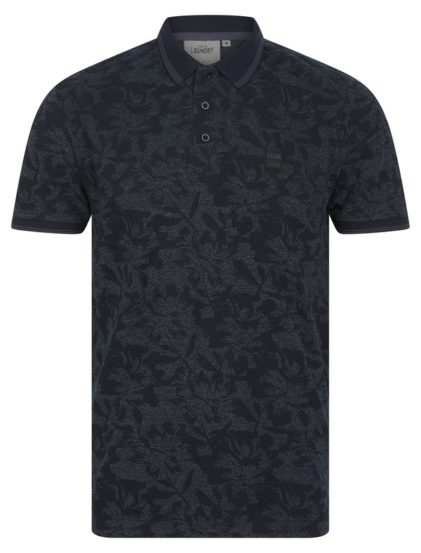 Alldis Cotton Rich Pique Tropical Hawaiian Print Polo Shirt in Sky Captain Navy - Tokyo Laundry
