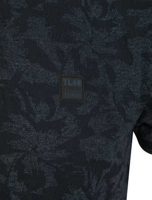 Alldis Cotton Rich Pique Tropical Hawaiian Print Polo Shirt in Sky Captain Navy - Tokyo Laundry