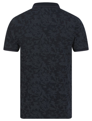 Alldis Cotton Rich Pique Tropical Hawaiian Print Polo Shirt in Sky Captain Navy - Tokyo Laundry
