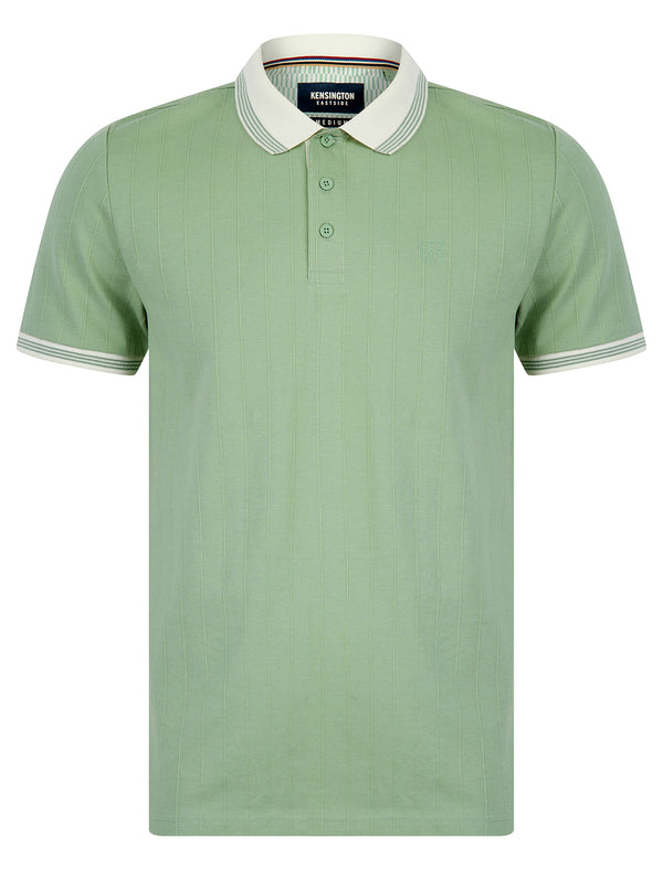 Woodman Stretch Cotton Pique Stripe Polo Shirt in Green Milieu - Kensington Eastside