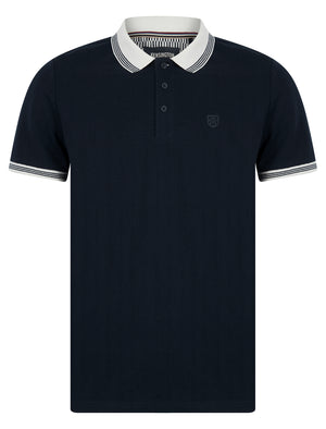 Woodman Stretch Cotton Pique Stripe Polo Shirt in Sky Captain Navy - Kensington Eastside