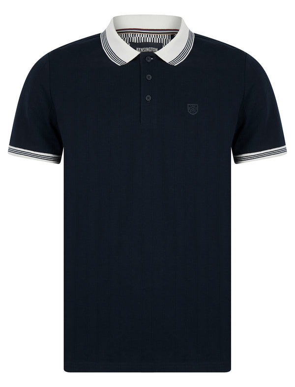 Woodman Stretch Cotton Pique Stripe Polo Shirt in Sky Captain Navy - Kensington Eastside