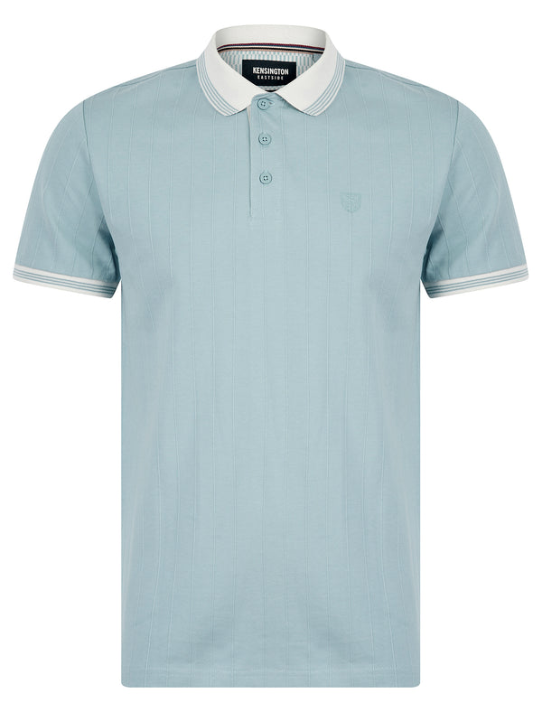 Woodman Stretch Cotton Pique Stripe Polo Shirt in Soft Chambray - Kensington Eastside