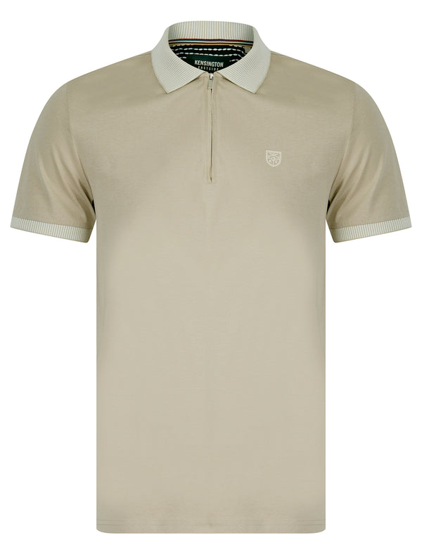 Yerwood Cotton Jersey Polo Shirt with Zip Fasten Collar in Silver Lining - Kensington Eastside