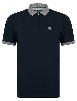 Yerwood Cotton Jersey Polo Shirt with Zip Fasten Collar in Sky Captain Navy - Kensington Eastside