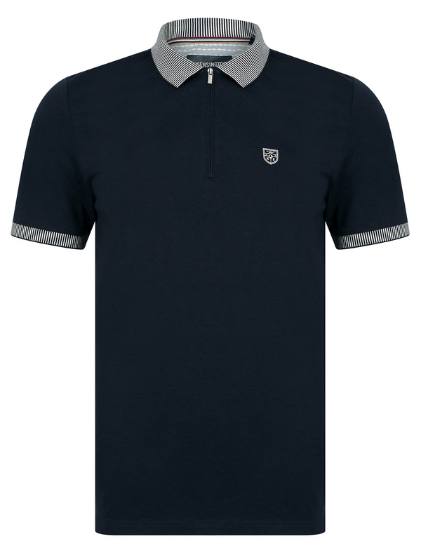 Yerwood Cotton Jersey Polo Shirt with Zip Fasten Collar in Sky Captain Navy - Kensington Eastside