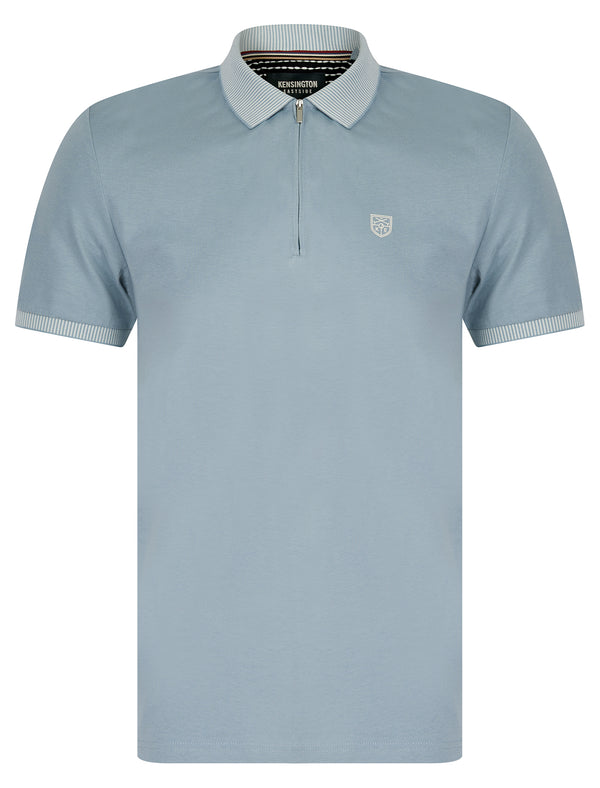 Yerwood Cotton Jersey Polo Shirt with Zip Fasten Collar in Soft Chambray - Kensington Eastside
