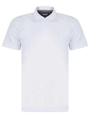 Wells Cotton Jersey Polo Shirt with Zip Fasten Collar in Bright White - Kensington Eastside