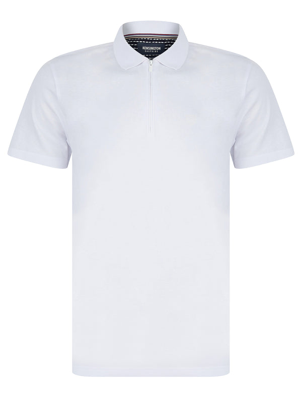 Wells Cotton Jersey Polo Shirt with Zip Fasten Collar in Bright White - Kensington Eastside