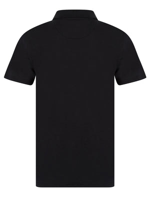 Wells Cotton Jersey Polo Shirt with Zip Fasten Collar in Jet Black - Kensington Eastside