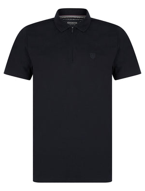 Wells Cotton Jersey Polo Shirt with Zip Fasten Collar in Sky Captain Navy - Kensington Eastside