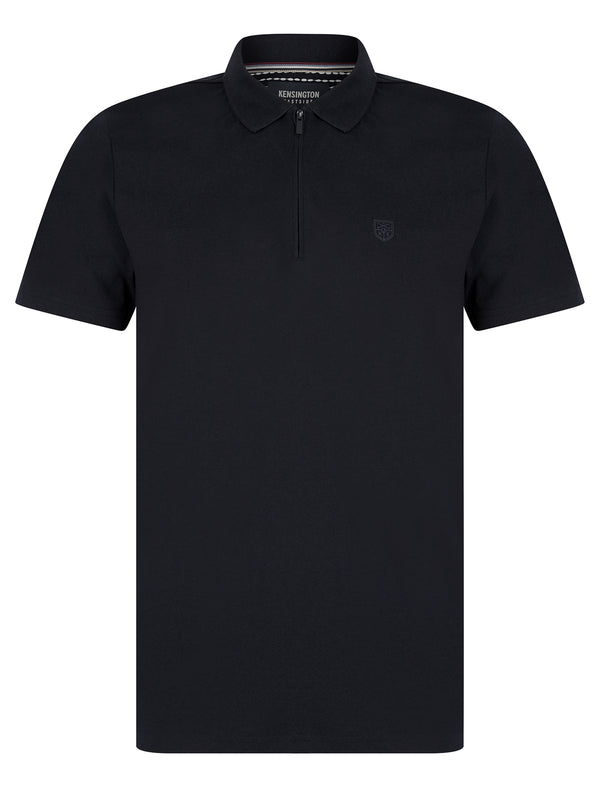 Wells Cotton Jersey Polo Shirt with Zip Fasten Collar in Sky Captain Navy - Kensington Eastside