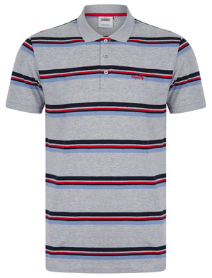 Haydin Yarn Dyed Stripe Cotton Pique Polo Shirt in Light Grey Marl - Tokyo Laundry