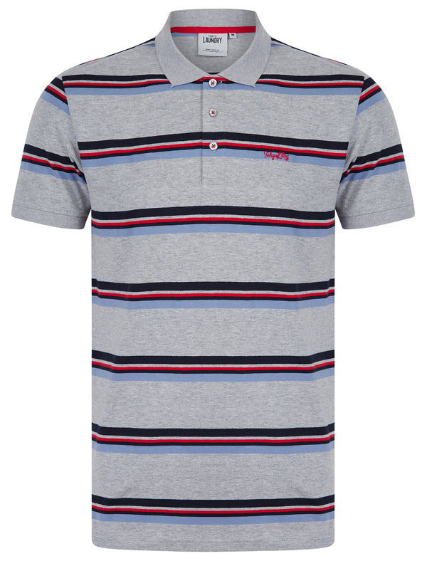Haydin Yarn Dyed Stripe Cotton Pique Polo Shirt in Light Grey Marl - Tokyo Laundry