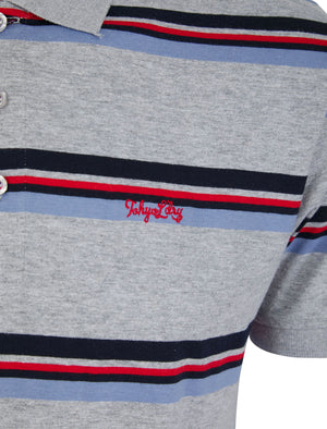 Haydin Yarn Dyed Stripe Cotton Pique Polo Shirt in Light Grey Marl - Tokyo Laundry