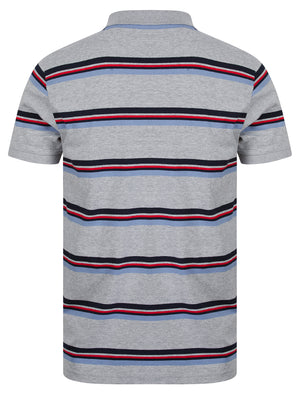Haydin Yarn Dyed Stripe Cotton Pique Polo Shirt in Light Grey Marl - Tokyo Laundry