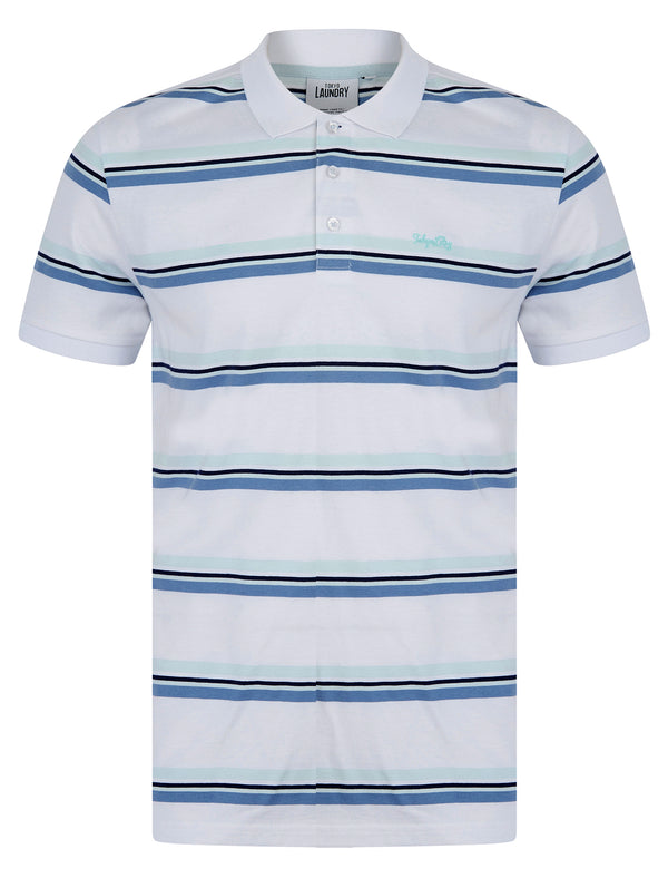 Haydin Yarn Dyed Stripe Cotton Pique Polo Shirt in Optic White - Tokyo Laundry