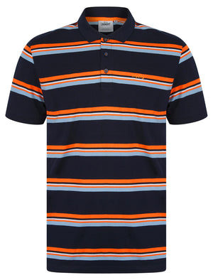 Haydin Yarn Dyed Stripe Cotton Pique Polo Shirt in Sky Captain Navy - Tokyo Laundry