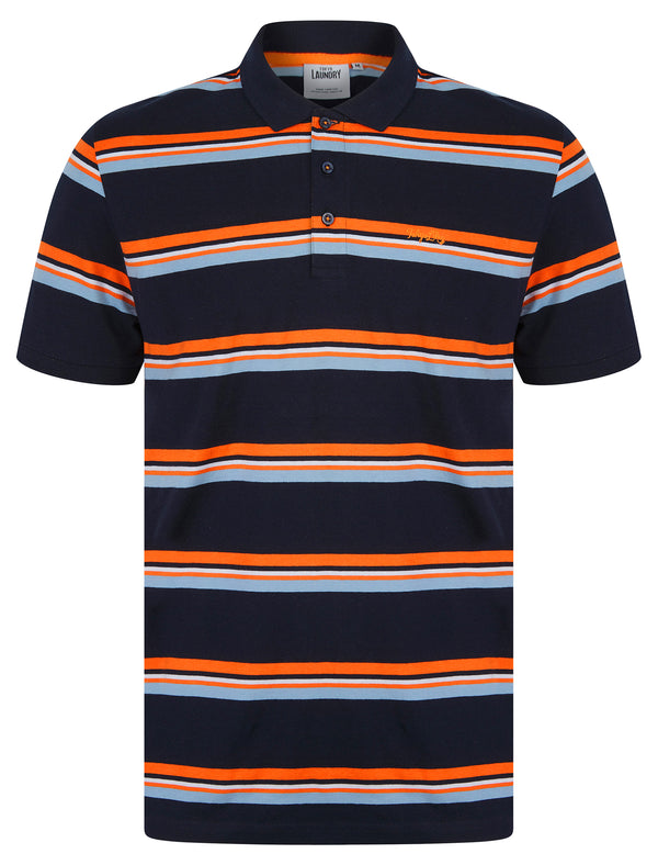 Haydin Yarn Dyed Stripe Cotton Pique Polo Shirt in Sky Captain Navy - Tokyo Laundry