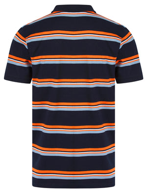 Haydin Yarn Dyed Stripe Cotton Pique Polo Shirt in Sky Captain Navy - Tokyo Laundry