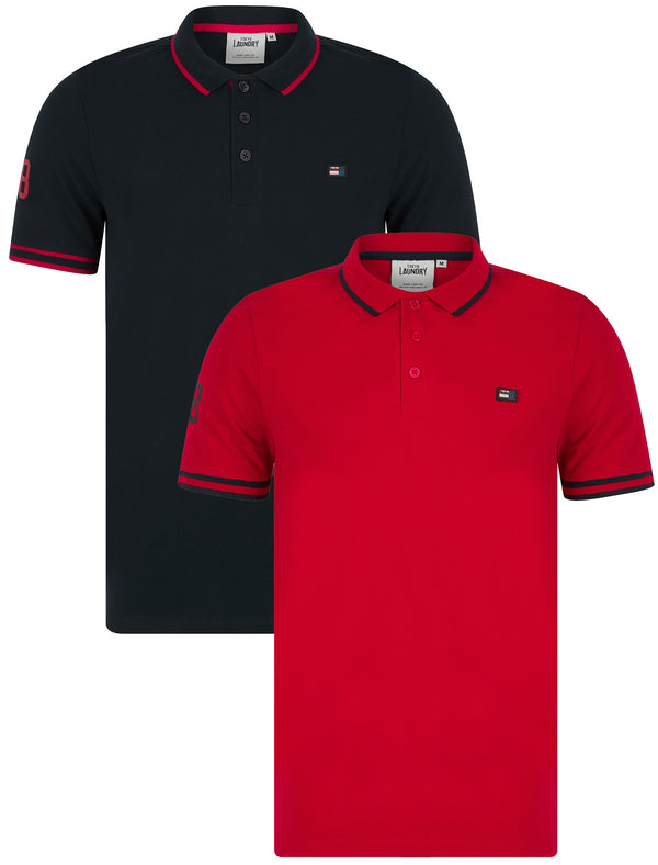 Lauda (2 Pack) Cotton Pique Polo Shirts in Sky Captain Navy / Barados Cherry - Tokyo Laundry