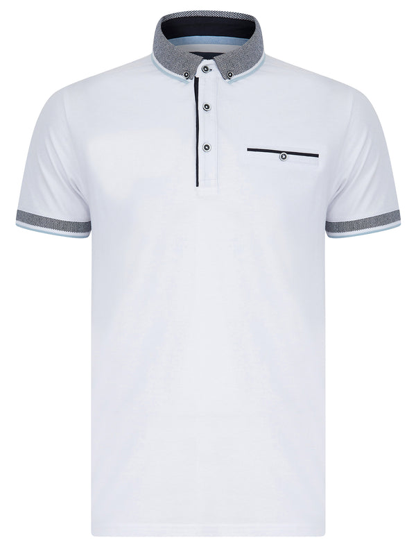 Wilmot Stretch Cotton Jersey Button Down Collar Polo Shirt in Bright White - Kensington Eastside