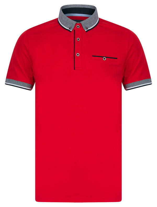 Wilmot Stretch Cotton Jersey Button Down Collar Polo Shirt in Chinese Red - Kensington Eastside