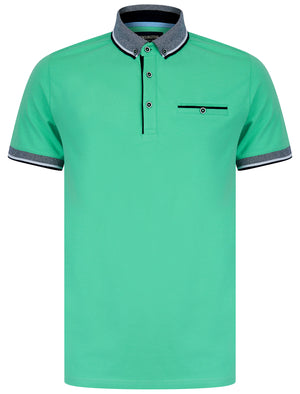 Wilmot Stretch Cotton Jersey Button Down Collar Polo Shirt in Dusty Jade Green - Kensington Eastside