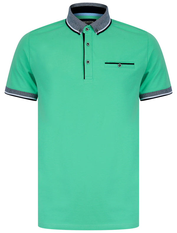 Wilmot Stretch Cotton Jersey Button Down Collar Polo Shirt in Dusty Jade Green - Kensington Eastside