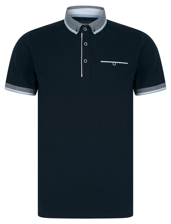Wilmot Stretch Cotton Jersey Button Down Collar Polo Shirt in Sky Captain Navy - Kensington Eastside