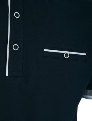 Wilmot Stretch Cotton Jersey Button Down Collar Polo Shirt in Sky Captain Navy - Kensington Eastside