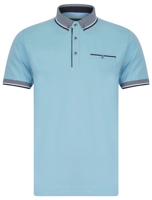 Wilmot Stretch Cotton Jersey Button Down Collar Polo Shirt in Soft Chambray - Kensington Eastside