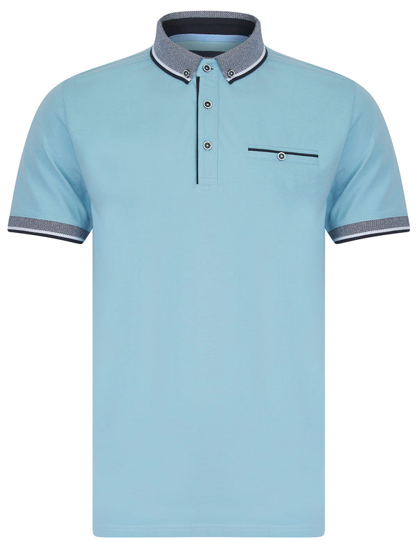 Wilmot Stretch Cotton Jersey Button Down Collar Polo Shirt in Soft Chambray - Kensington Eastside