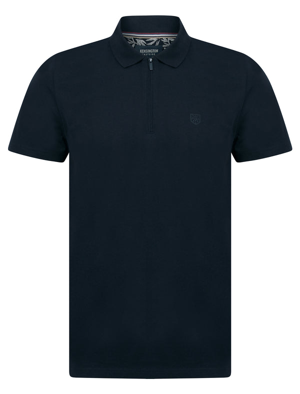 Wells 2 Cotton Jersey Polo Shirt with Zip Fasten Collar in Sky Captain Navy - Kensington Eastside