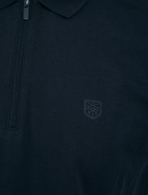 Wells 2 Cotton Jersey Polo Shirt with Zip Fasten Collar in Sky Captain Navy - Kensington Eastside